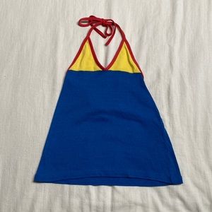 Vintage JC Penney Fashions Bold Halter Top Size Women's Medium Blue, Yellow, Red